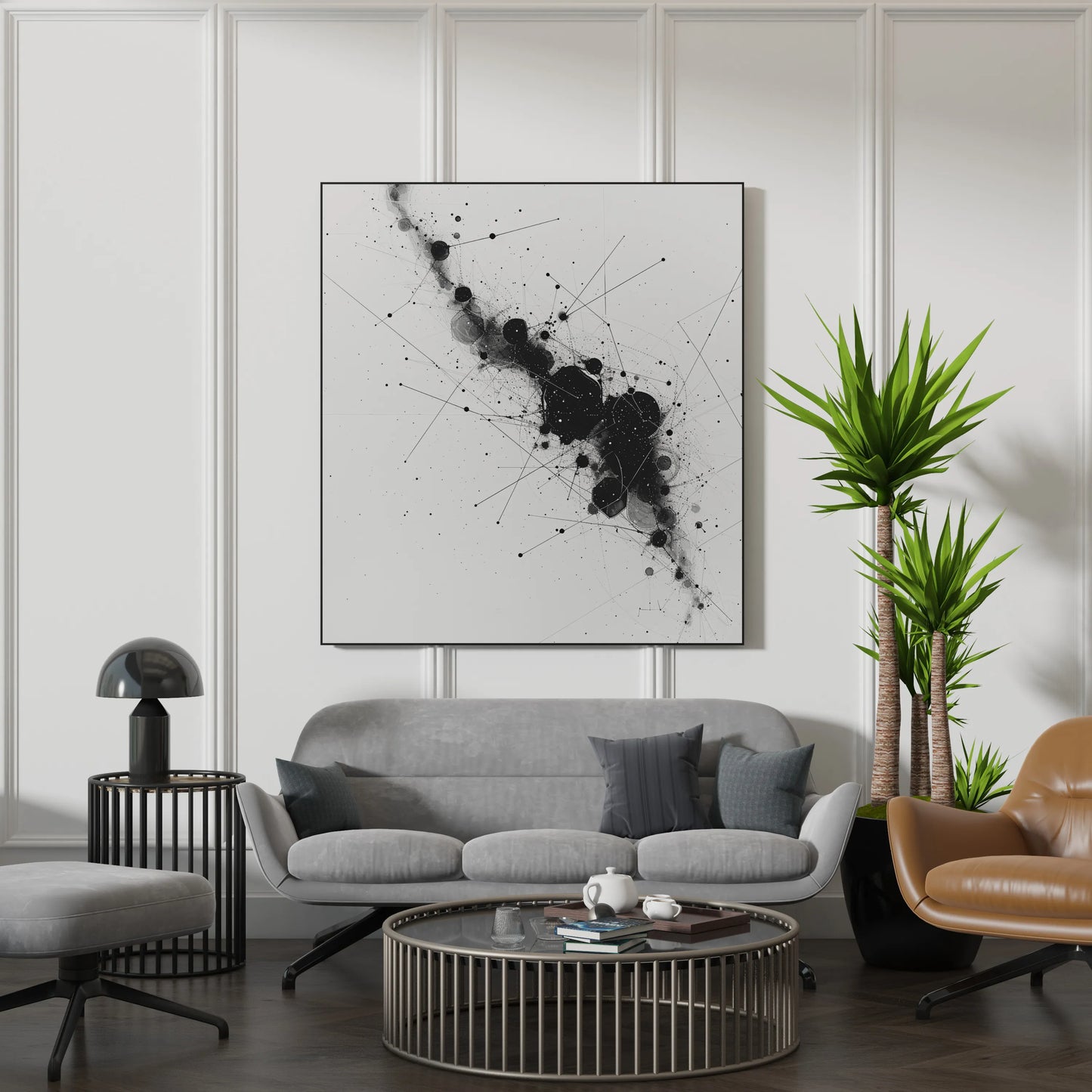 Abstract Pattern II, Black & White Mid Century Modern, Boho Art Painting