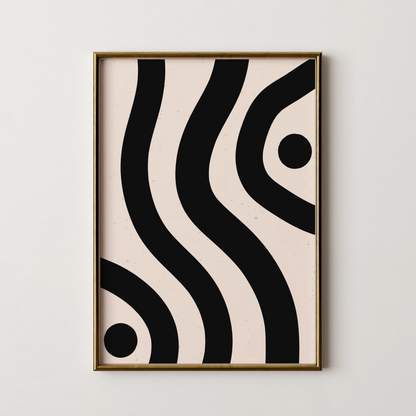 Abstract Strokes, Black & White, Mid Century Modern