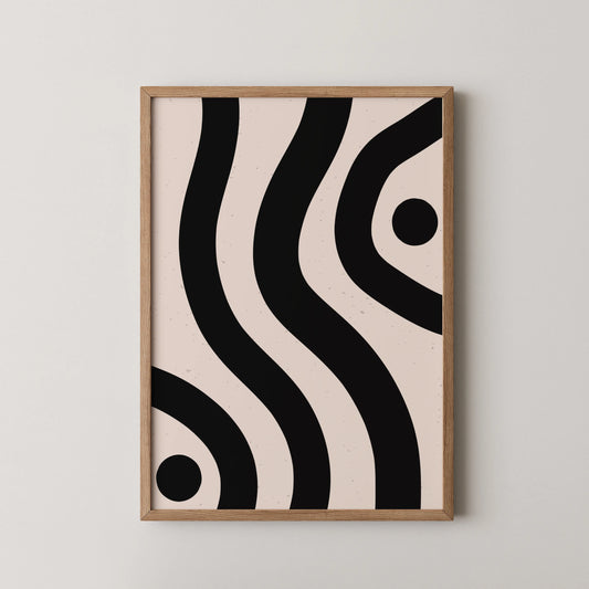 Abstract Strokes, Black & White, Mid Century Modern