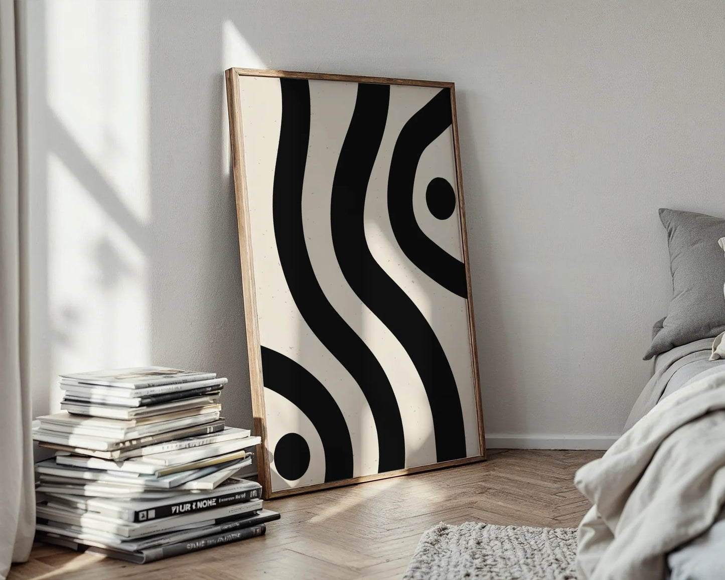Abstract Strokes, Black & White, Mid Century Modern