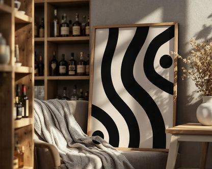 Abstract Strokes, Black & White, Mid Century Modern