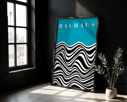 Bauhaus Line Print I, Cyan Blue, Modern Architect, Clean Design Wall Art
