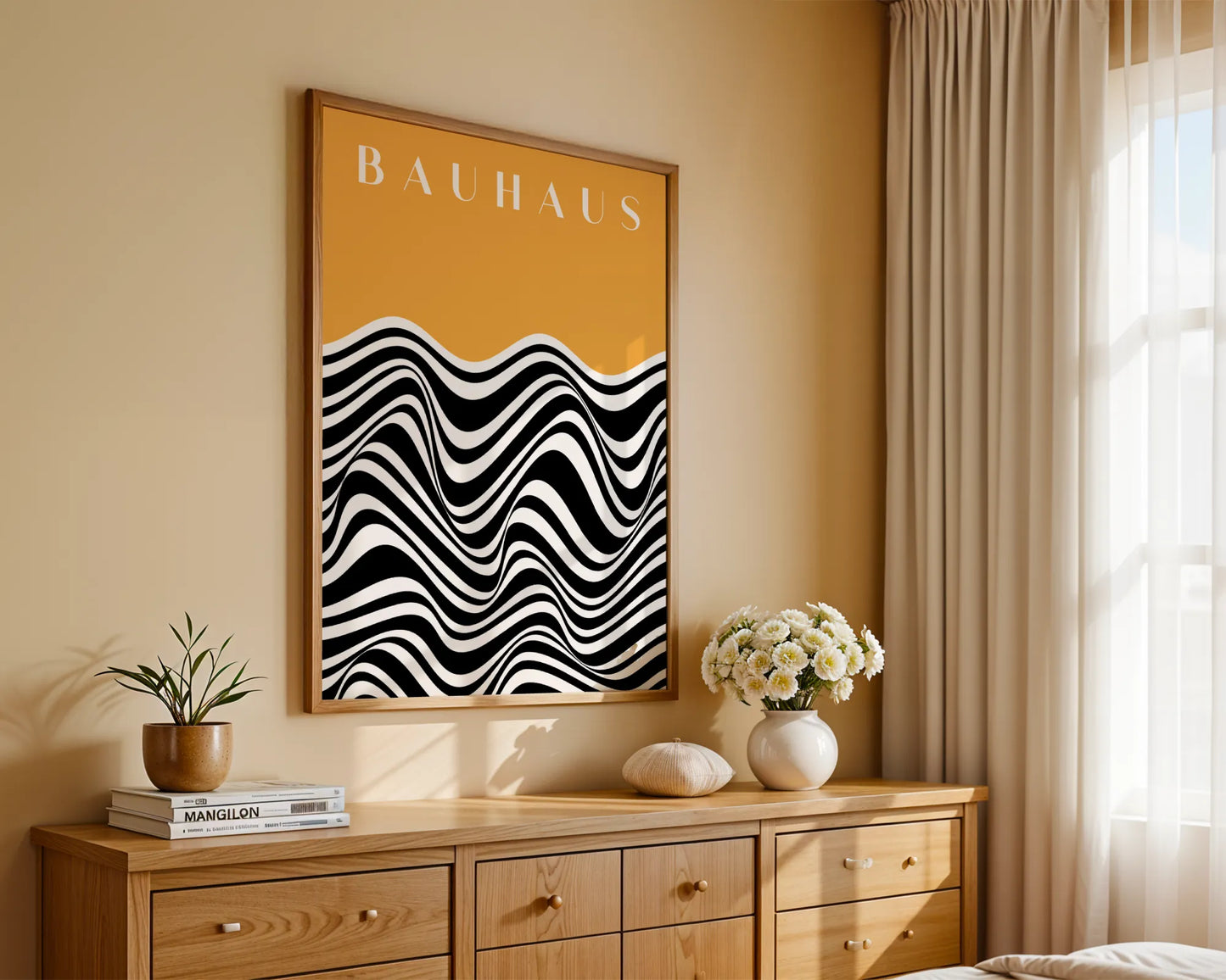 Bauhaus Line Print I, Yellow Ochre, Modern Architect, Clean Design Wall Art