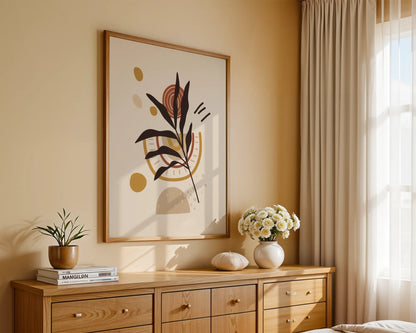 Bohemien Leaves II, Mid Century, Modern Wall Painting
