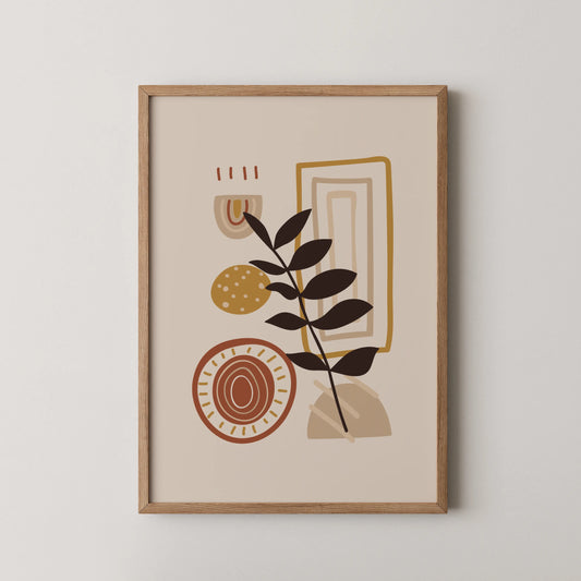 Bohemien Leaves I, Mid Century, Modern Wall Painting