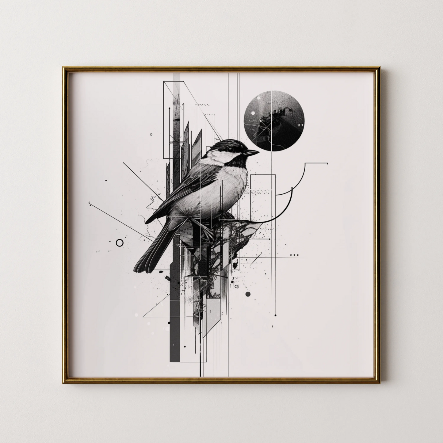 Boho Bird Abstract I, Black & White Mid Century Modern, Boho Art Painting