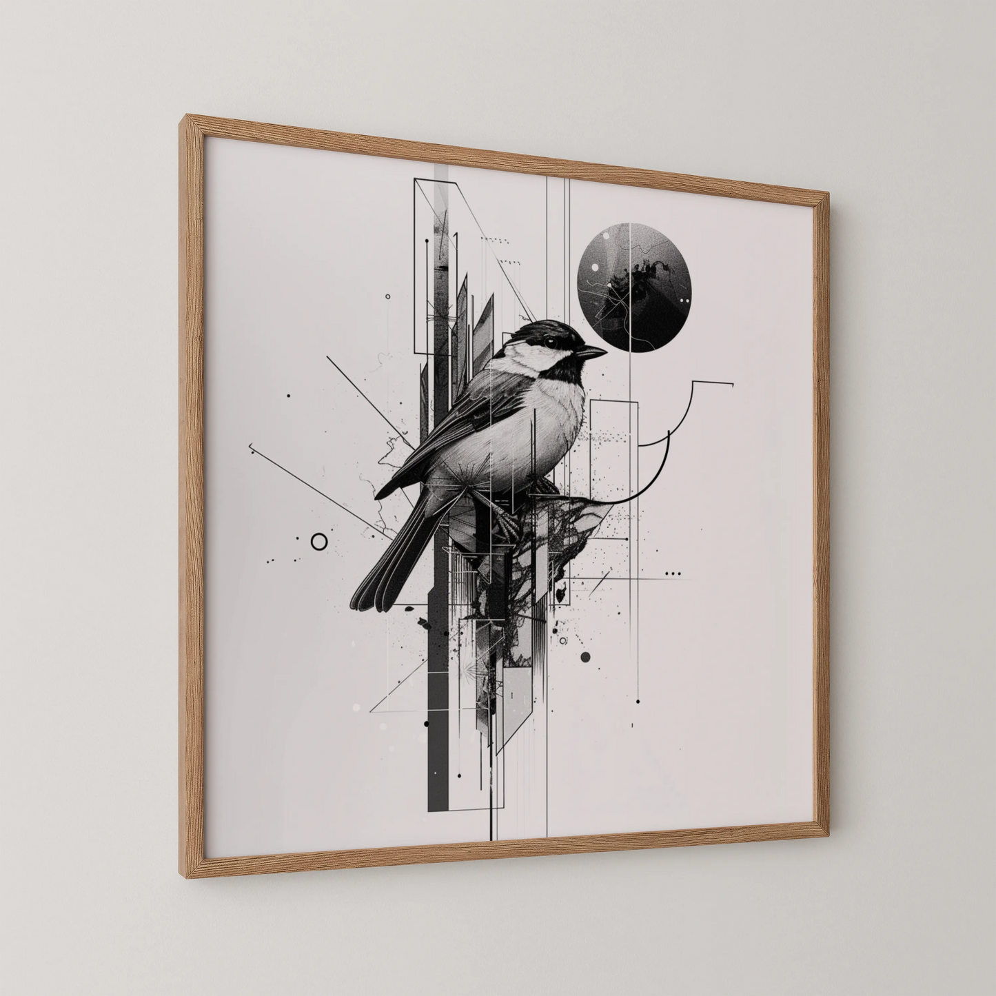 Boho Bird Abstract I, Black & White Mid Century Modern, Boho Art Painting