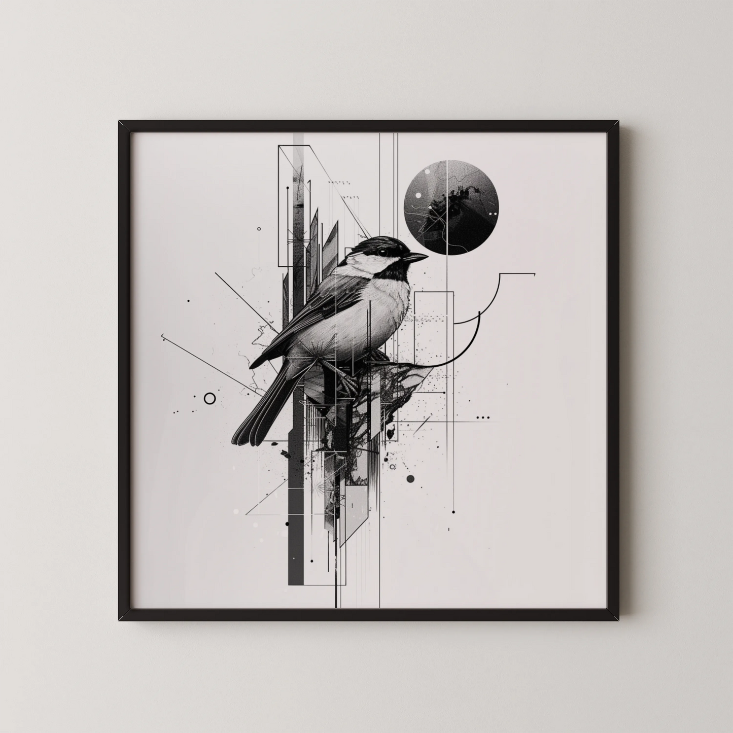 Boho Bird Abstract I, Black & White Mid Century Modern, Boho Art Painting