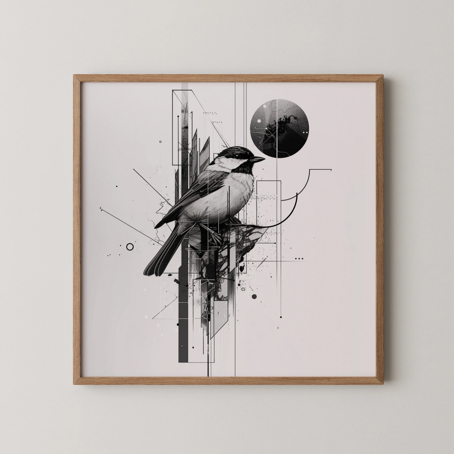 Boho Bird Abstract I, Black & White Mid Century Modern, Boho Art Painting