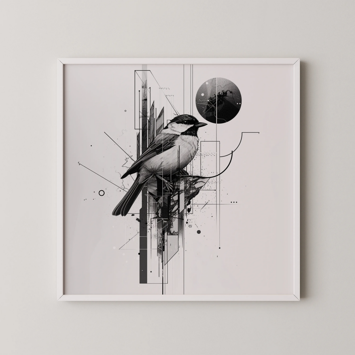 Boho Bird Abstract I, Black & White Mid Century Modern, Boho Art Painting