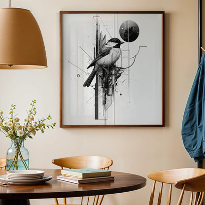 Boho Bird Abstract I, Black & White Mid Century Modern, Boho Art Painting