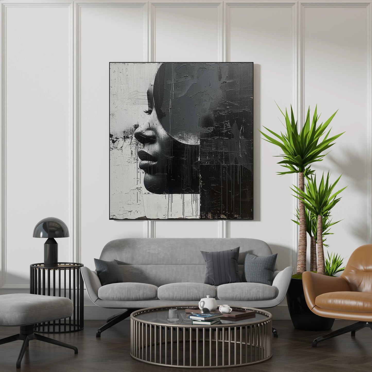 Boho Feminine III, Black & White Mid Century Modern, Boho Art Painting