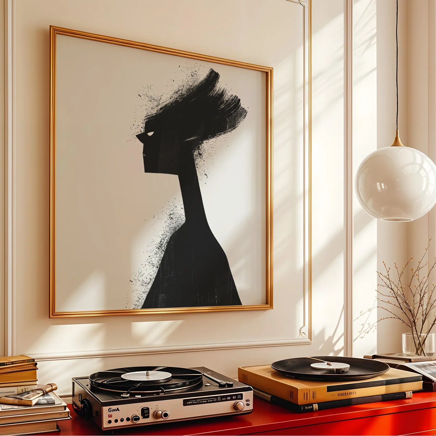 Boho Feminine I, Black & White Mid Century Modern, Boho Art Painting