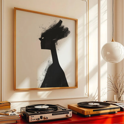 Boho Feminine I, Black & White Mid Century Modern, Boho Art Painting