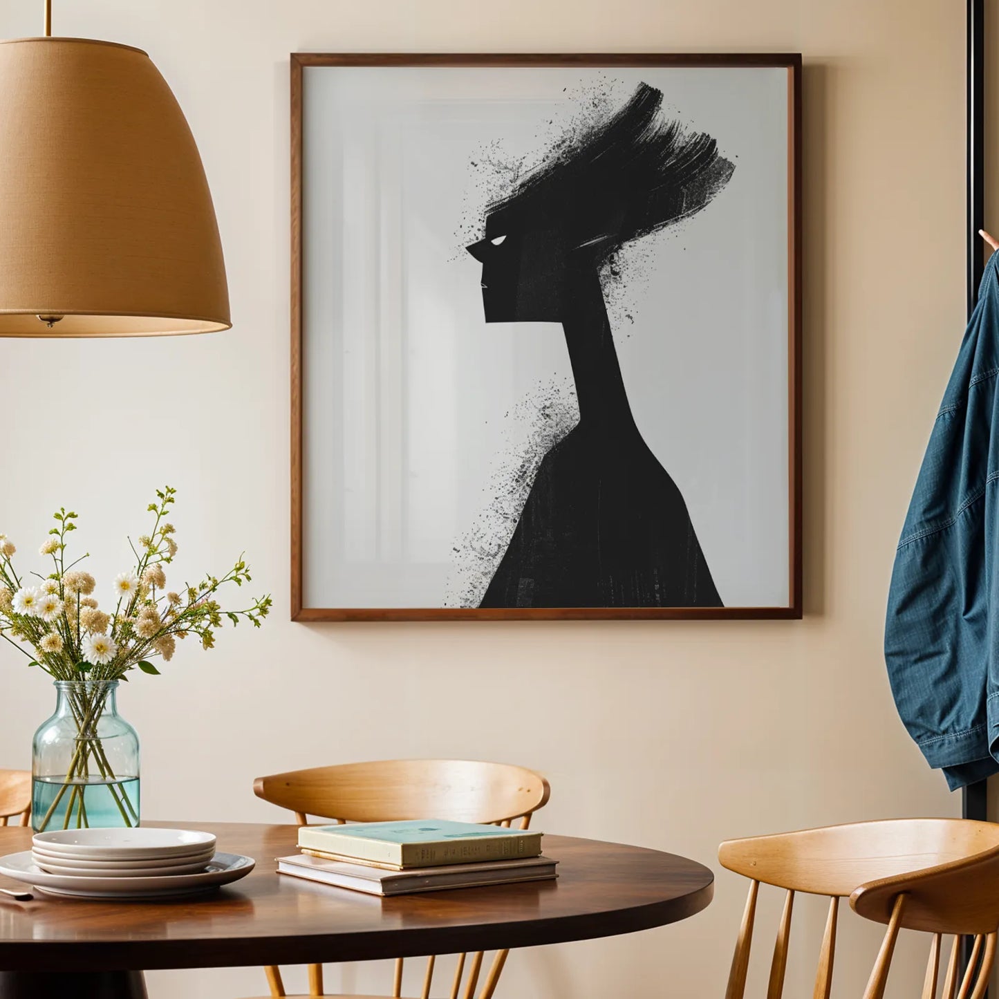 Boho Feminine I, Black & White Mid Century Modern, Boho Art Painting