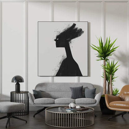 Boho Feminine I, Black & White Mid Century Modern, Boho Art Painting