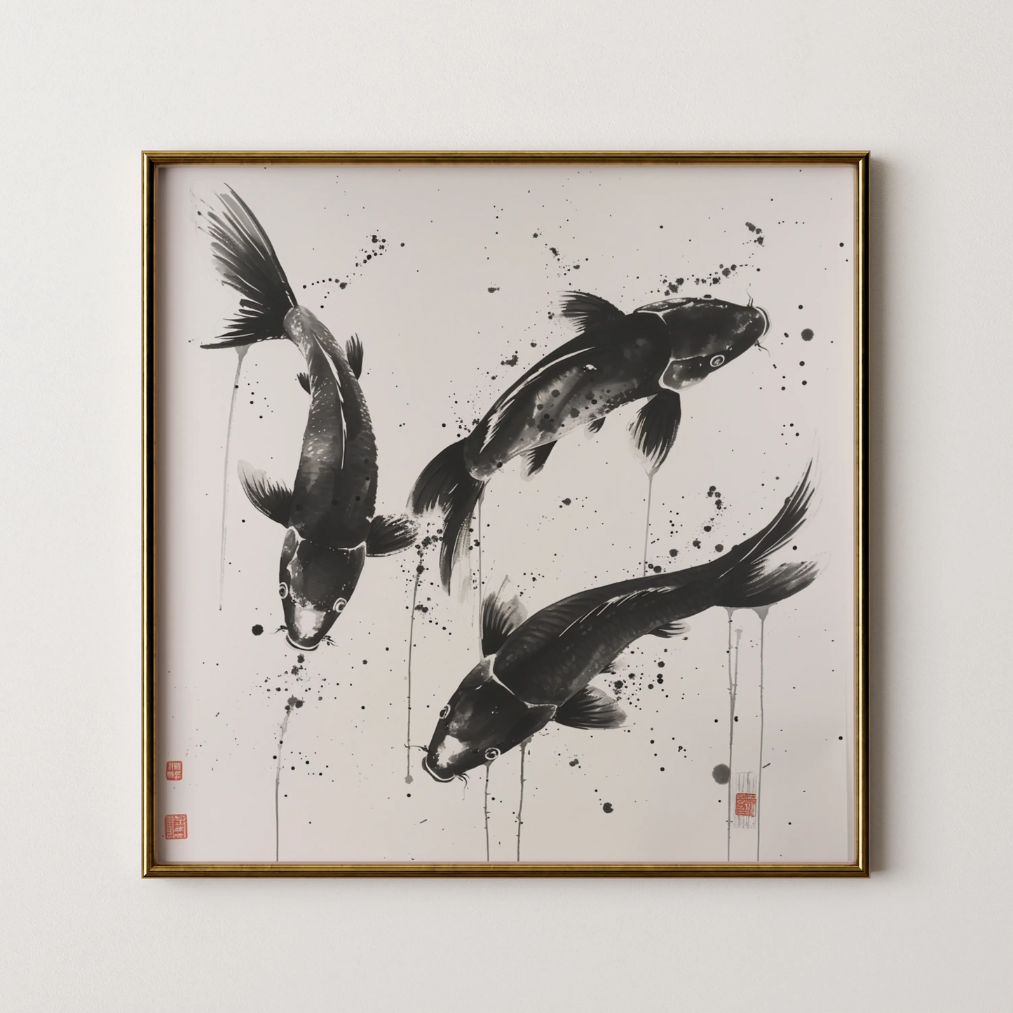Boho Fish Abstract I, Black & White Mid Century Modern, Boho Art Painting
