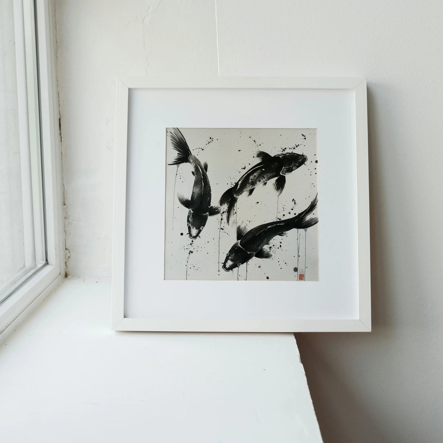 Boho Fish Abstract I, Black & White Mid Century Modern, Boho Art Painting
