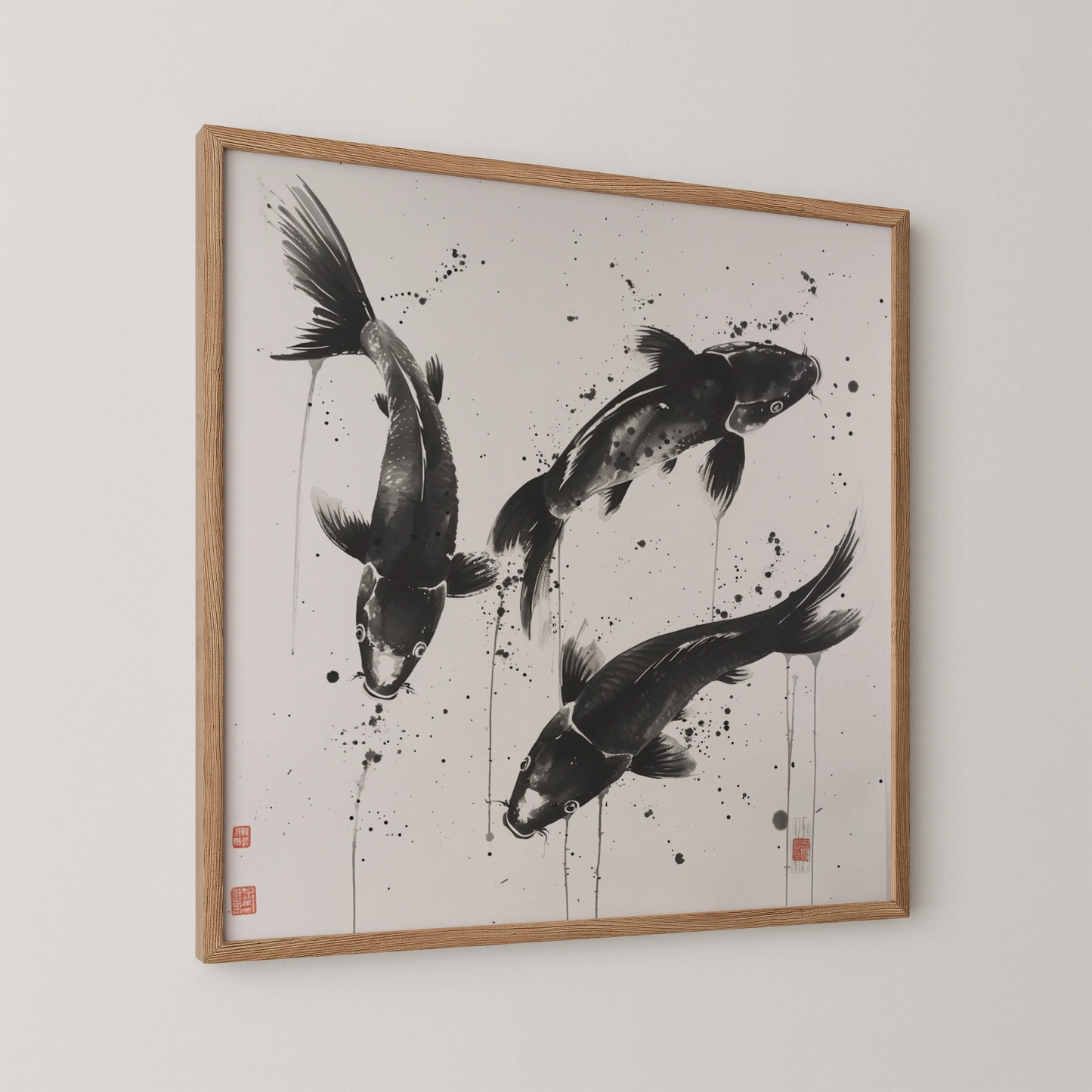 Boho Fish Abstract I, Black & White Mid Century Modern, Boho Art Painting