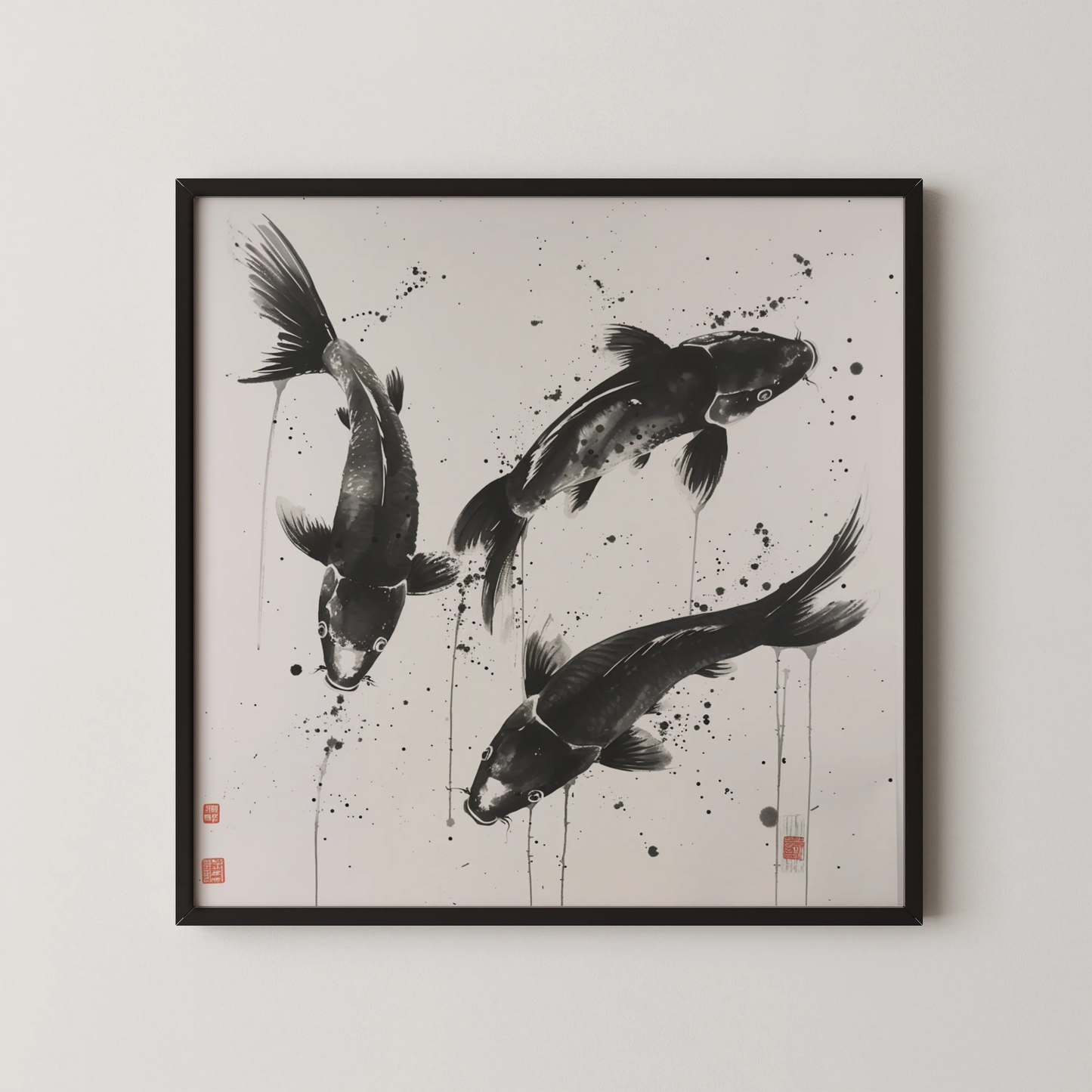 Boho Fish Abstract I, Black & White Mid Century Modern, Boho Art Painting