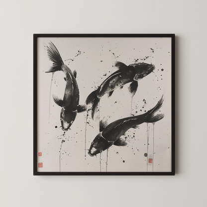 Boho Fish Abstract I, Black & White Mid Century Modern, Boho Art Painting