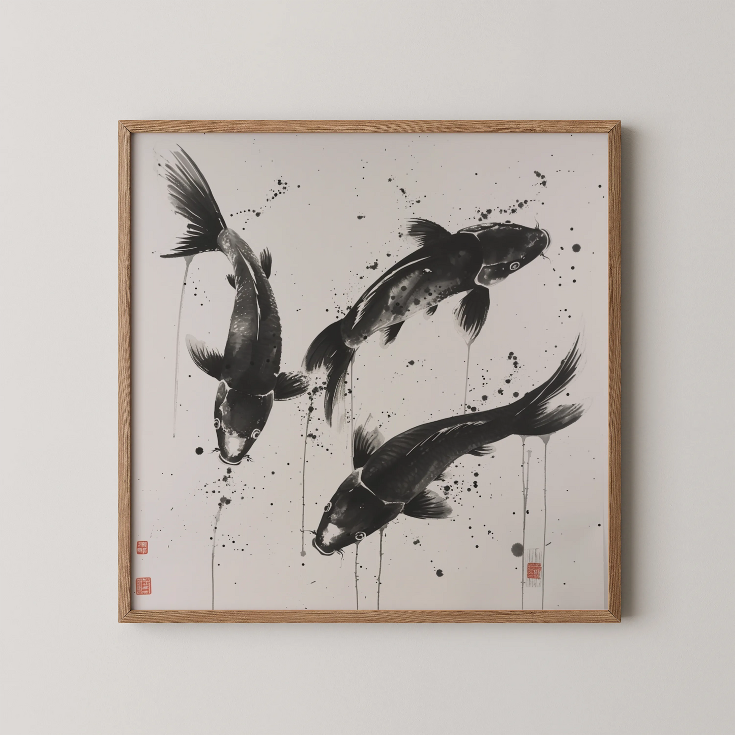 Boho Fish Abstract I, Black & White Mid Century Modern, Boho Art Painting