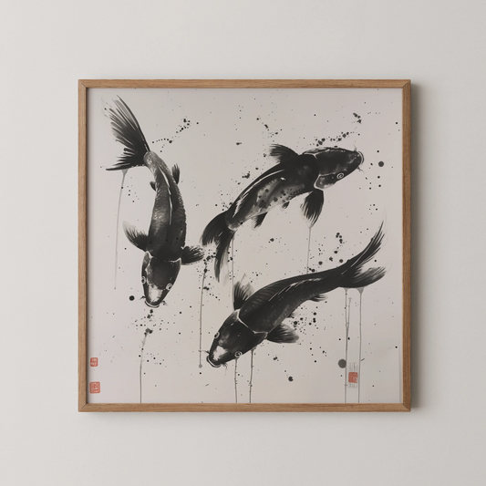 Boho Fish Abstract I, Black & White Mid Century Modern, Boho Art Painting