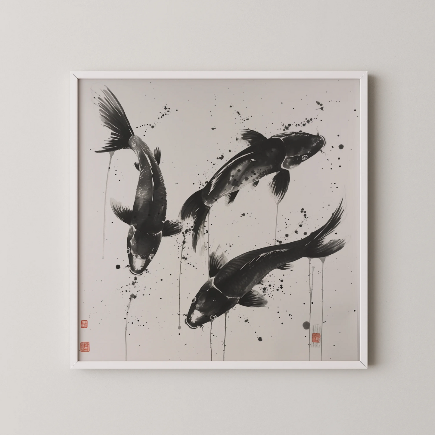 Boho Fish Abstract I, Black & White Mid Century Modern, Boho Art Painting