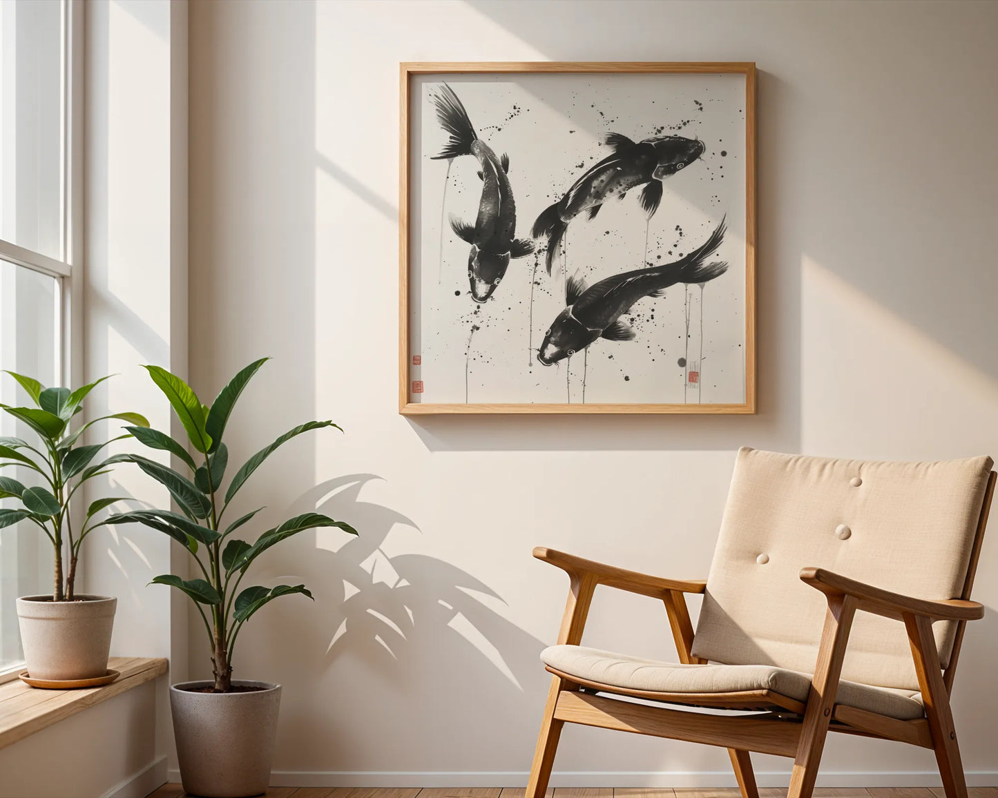 Boho Fish Abstract I, Black & White Mid Century Modern, Boho Art Painting