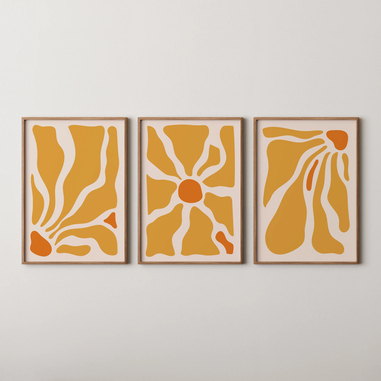 Boho Flower, Set of 3, Modern Wall Art, Mid Century Modern