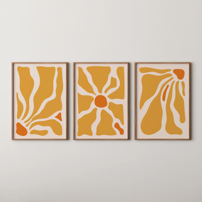 Boho Flower, Set of 3, Modern Wall Art, Mid Century Modern