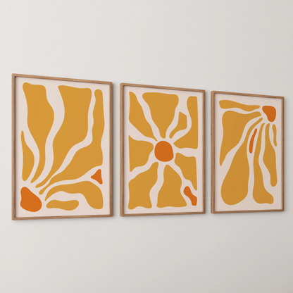 Boho Flower, Set of 3, Modern Wall Art, Mid Century Modern