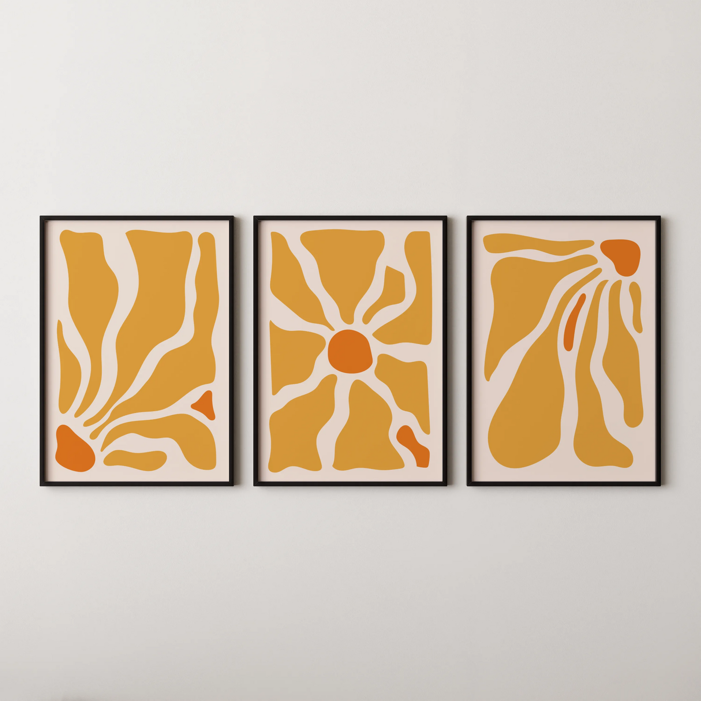 Boho Flower, Set of 3, Modern Wall Art, Mid Century Modern