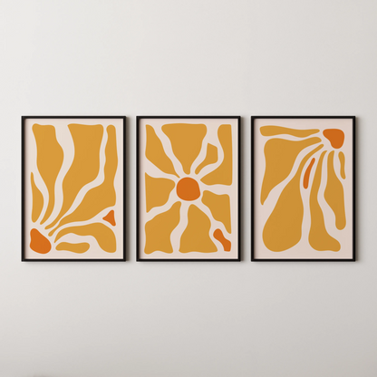 Boho Flower, Set of 3, Modern Wall Art, Mid Century Modern