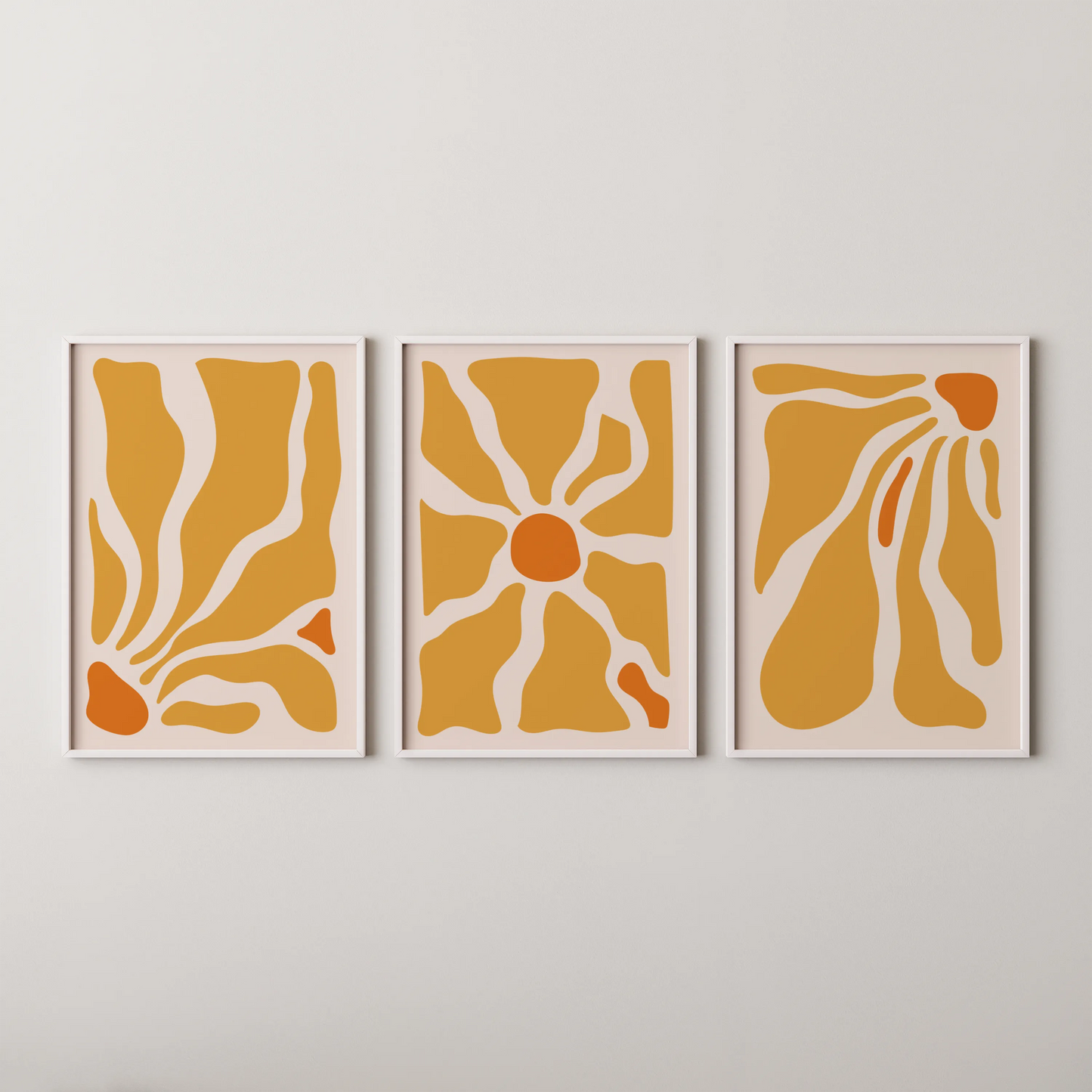 Boho Flower, Set of 3, Modern Wall Art, Mid Century Modern