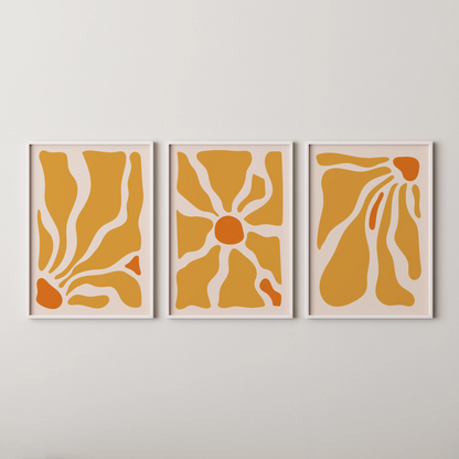 Boho Flower, Set of 3, Modern Wall Art, Mid Century Modern