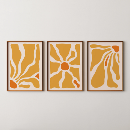 Boho Flower, Set of 3, Modern Wall Art, Mid Century Modern