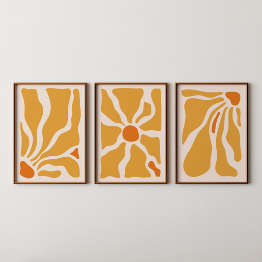 Boho Flower, Set of 3, Modern Wall Art, Mid Century Modern