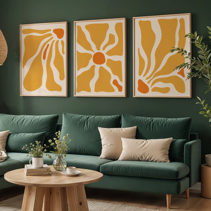 Boho Flower, Set of 3, Modern Wall Art, Mid Century Modern