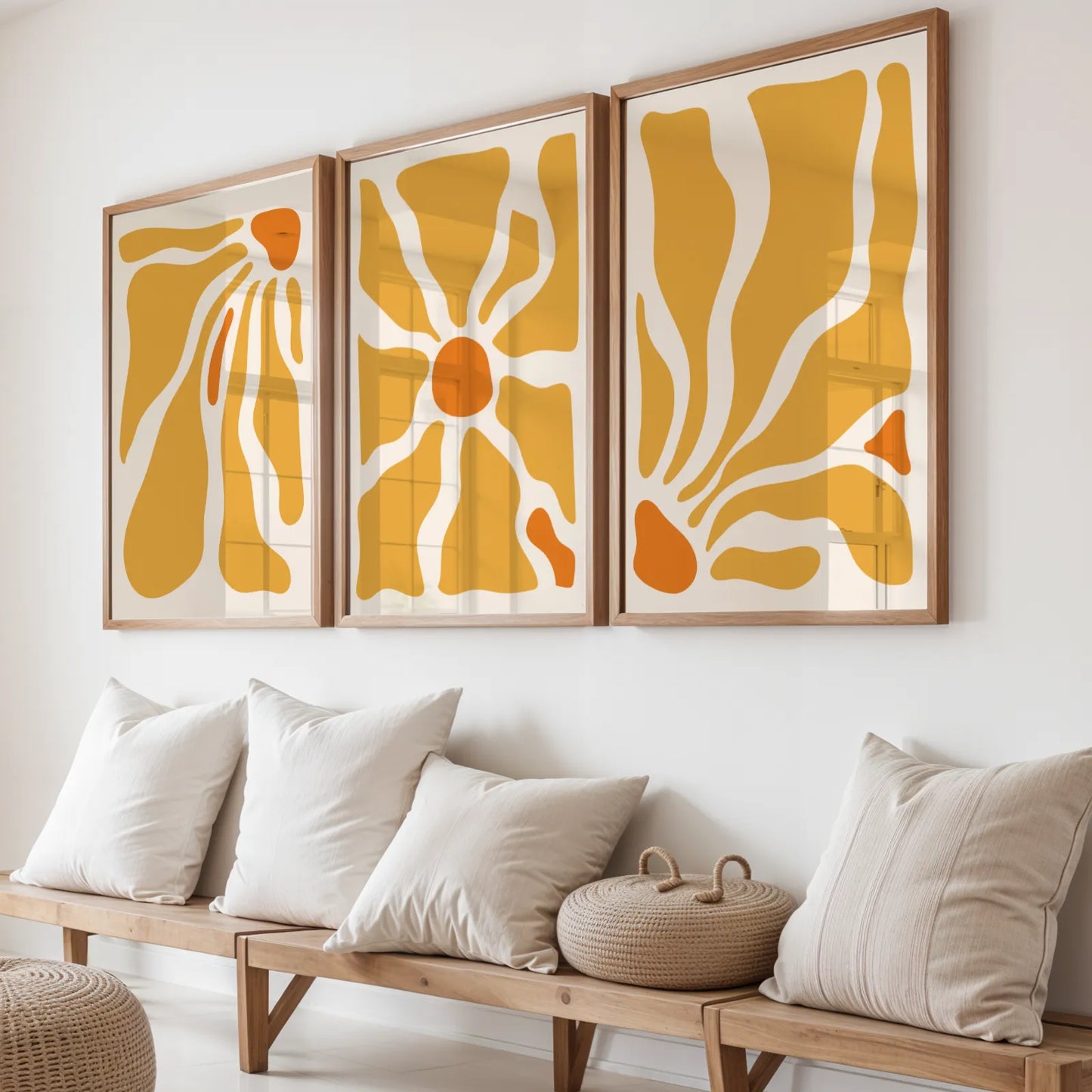 Boho Flower, Set of 3, Modern Wall Art, Mid Century Modern