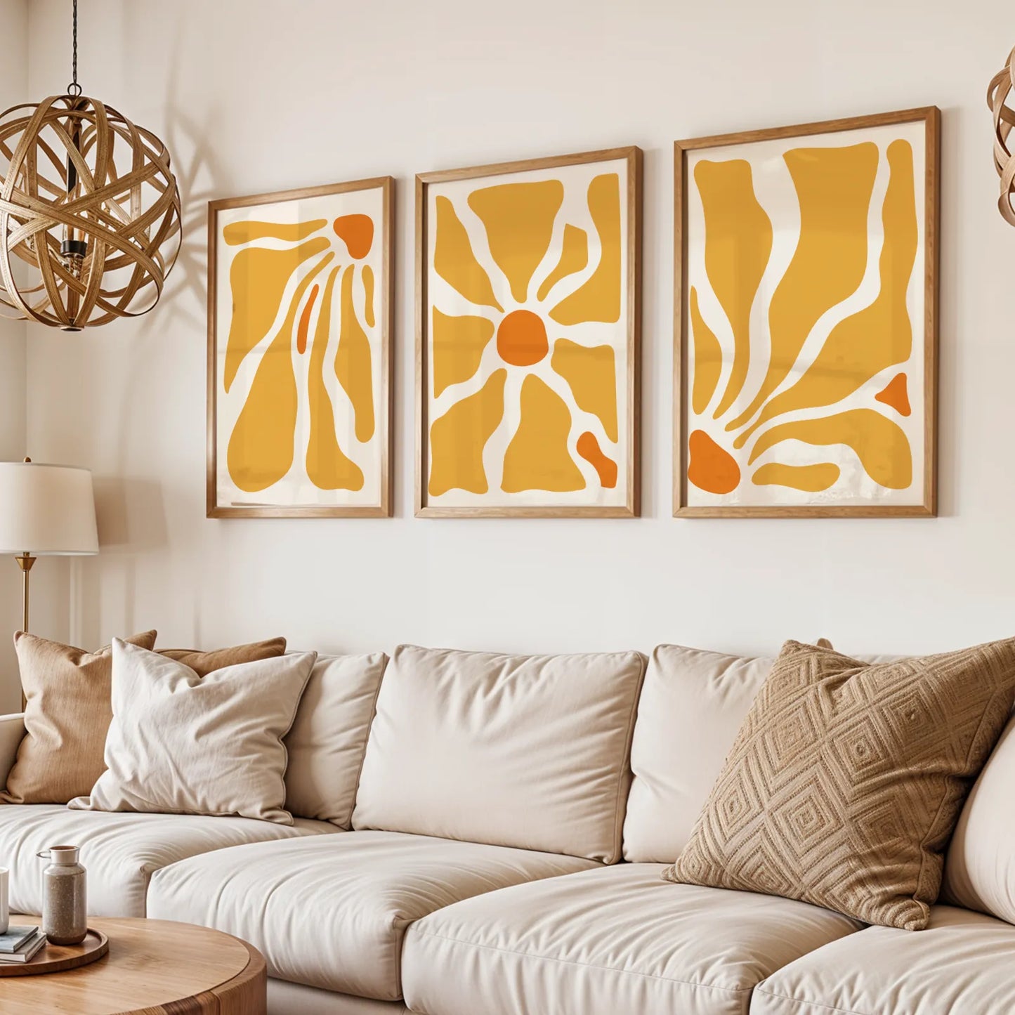 Boho Flower, Set of 3, Modern Wall Art, Mid Century Modern