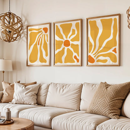 Boho Flower, Set of 3, Modern Wall Art, Mid Century Modern