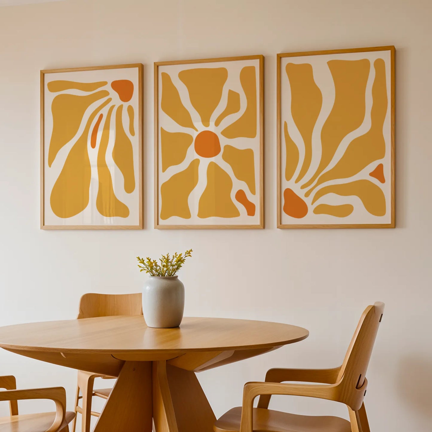 Boho Flower, Set of 3, Modern Wall Art, Mid Century Modern