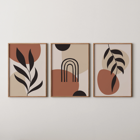 Boho Leaves III, Set of 3, Modern Wall Art, Mid Century Modern