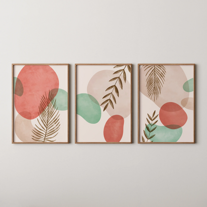 Boho Leaves IV, Set of 3, Modern Wall Art, Mid Century Modern
