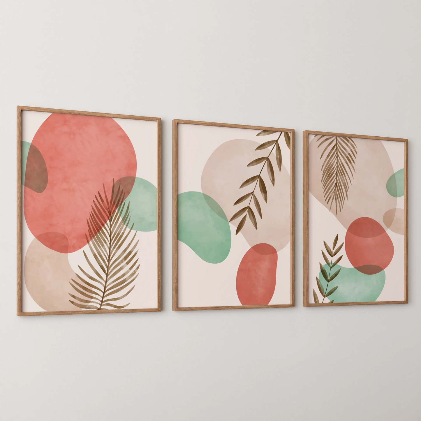 Boho Leaves IV, Set of 3, Modern Wall Art, Mid Century Modern