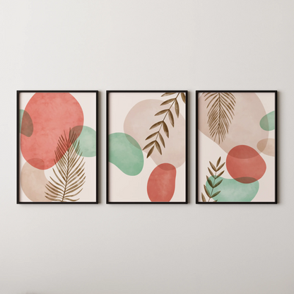 Boho Leaves IV, Set of 3, Modern Wall Art, Mid Century Modern