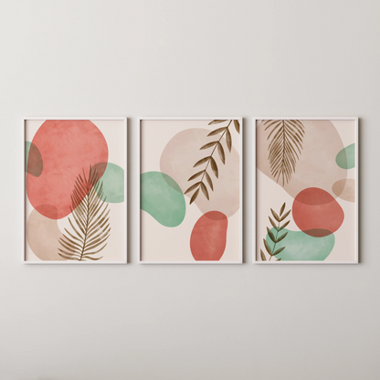 Boho Leaves IV, Set of 3, Modern Wall Art, Mid Century Modern