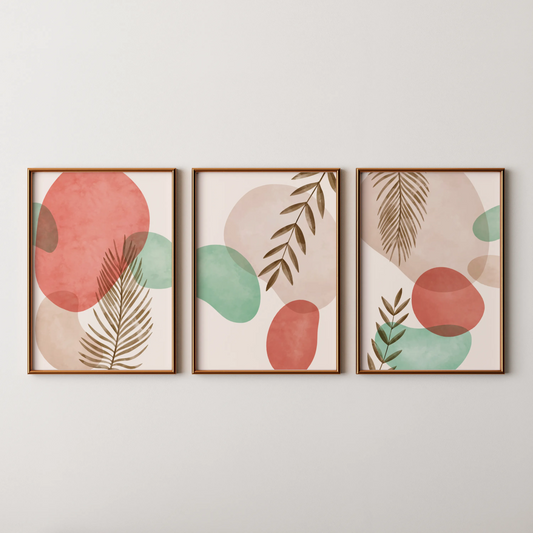 Boho Leaves IV, Set of 3, Modern Wall Art, Mid Century Modern