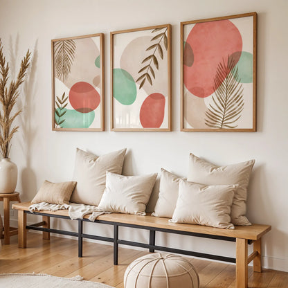 Boho Leaves IV, Set of 3, Modern Wall Art, Mid Century Modern